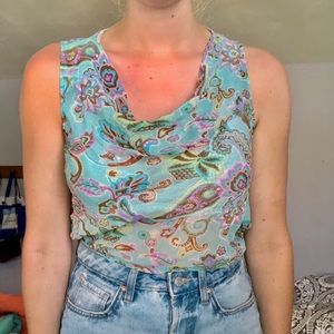 sheer paisley cowl neck top